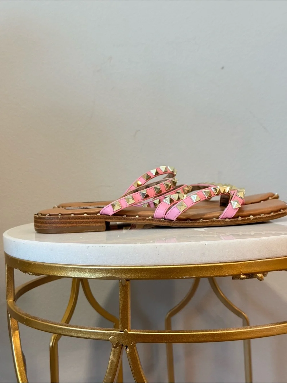 Steve Madden Pink Triple-Strap Studded Slide Sandals Sz 8